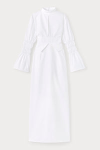 21qty NEW / WHITE KEITH POPELIN robe longue à manches froncées