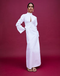 21qty NEW / WHITE KEITH POPELIN robe longue à manches froncées