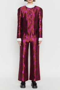 FUSCHIA & BROWN  WADE SATIN JACQUARD Veste asymétrique
