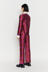 FUSCHIA & BROWN  WADE SATIN JACQUARD Veste asymétrique