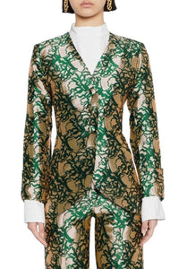 BEIGE & FOREST BRIDGET SATIN JACQUARD blazer long ajusté en satin jacquard