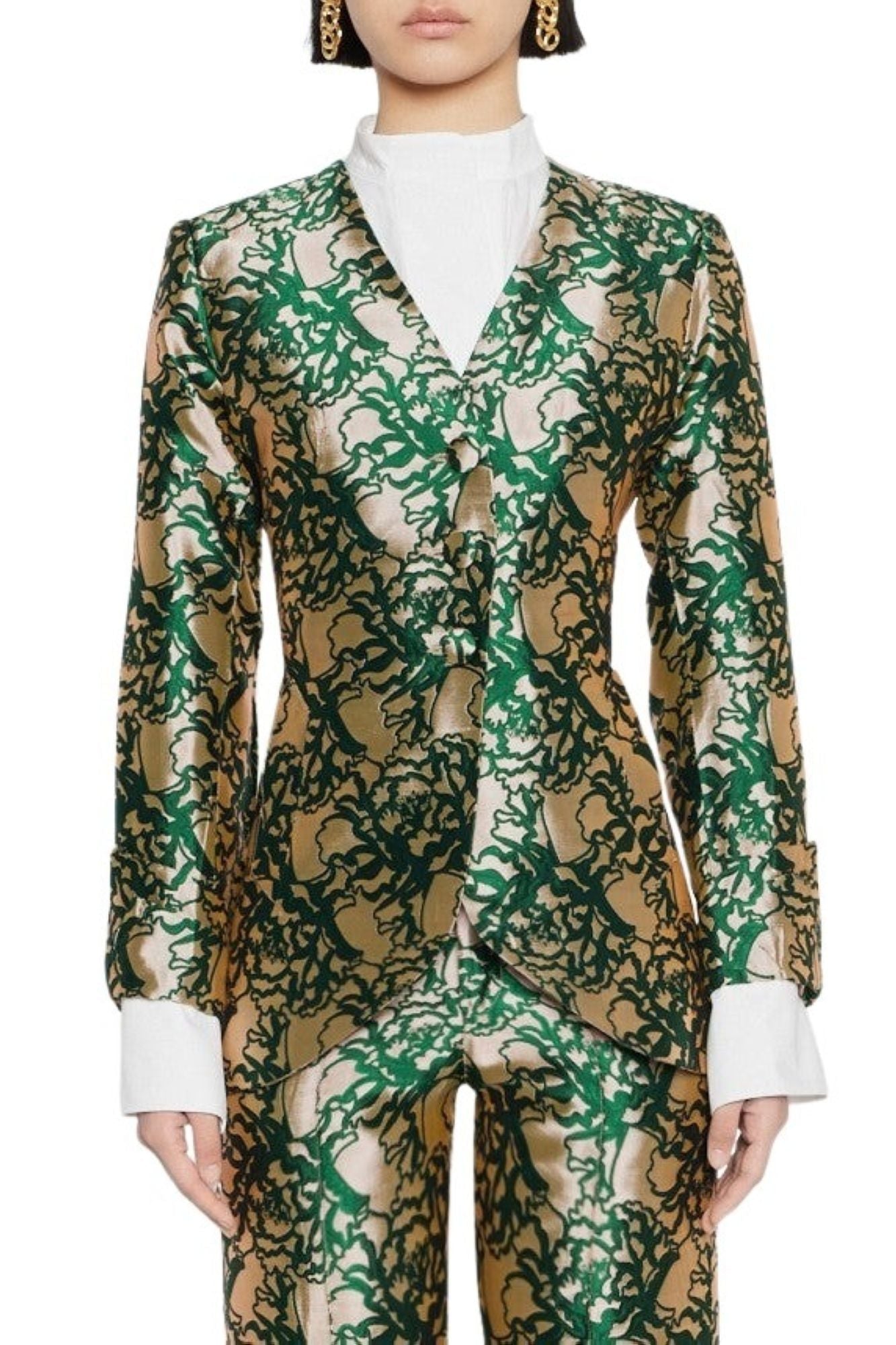 BEIGE & FOREST BRIDGET SATIN JACQUARD blazer long ajusté en satin jacquard