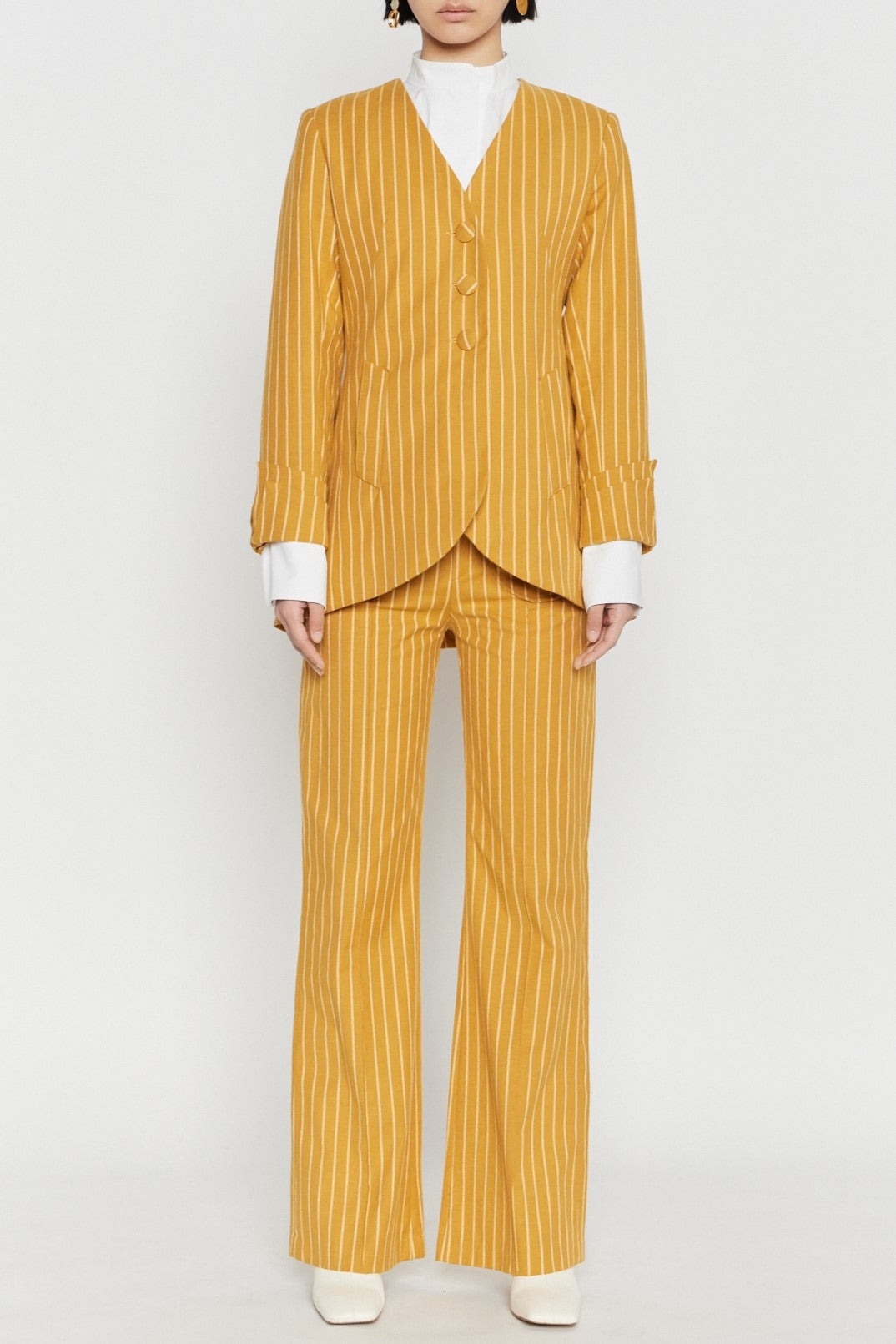 MUSTARD BRIDGET STRIPES blazer long ajusté à rayures