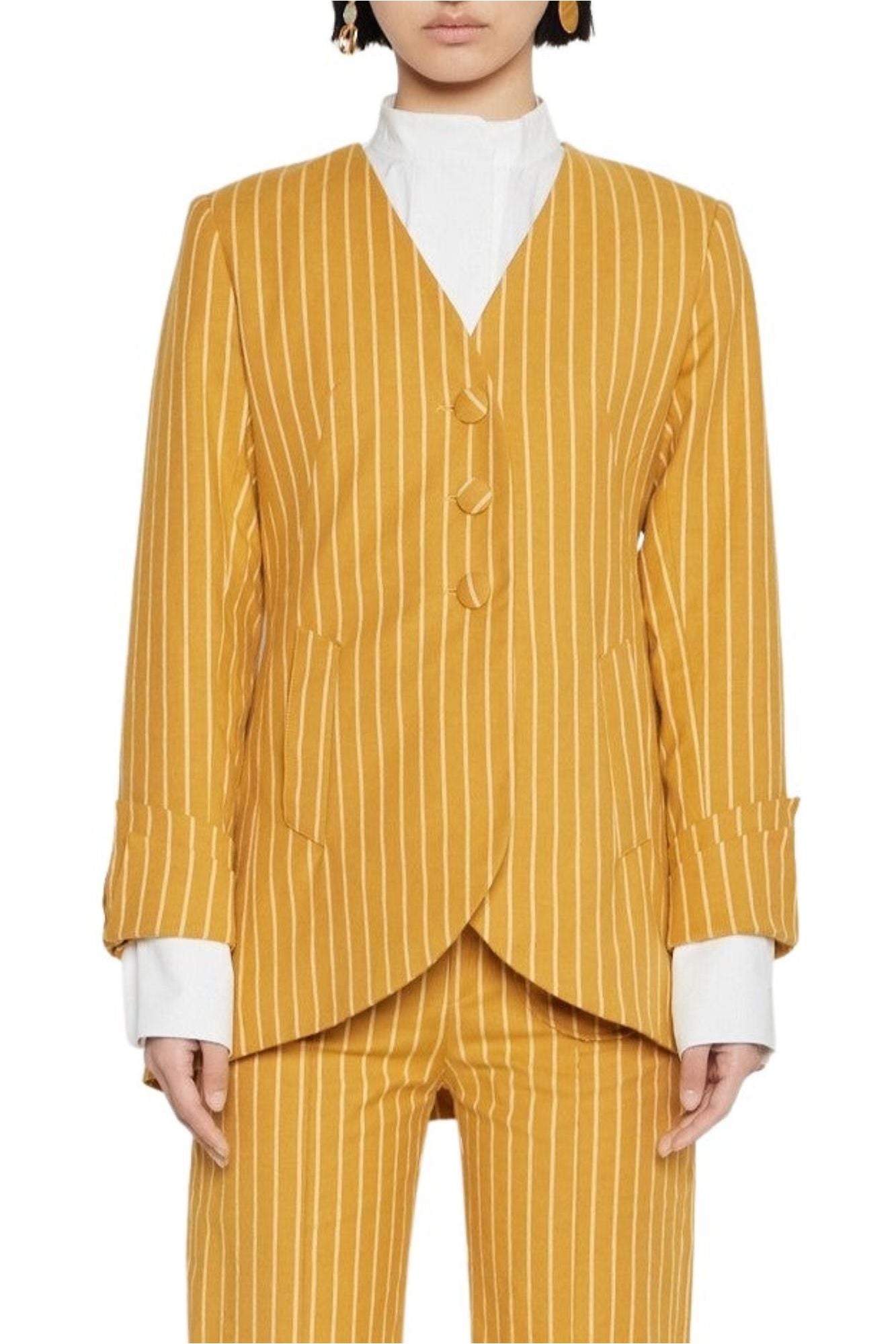 MUSTARD BRIDGET STRIPES blazer long ajusté à rayures