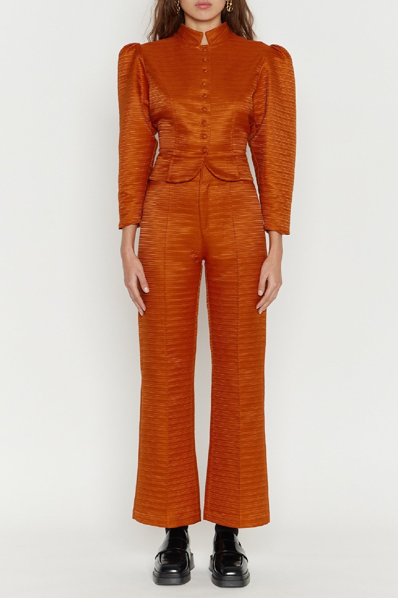 10qty RELIQUAT 120€ / ORANGE YOSHI SMART RIB pantalon évasé en satin