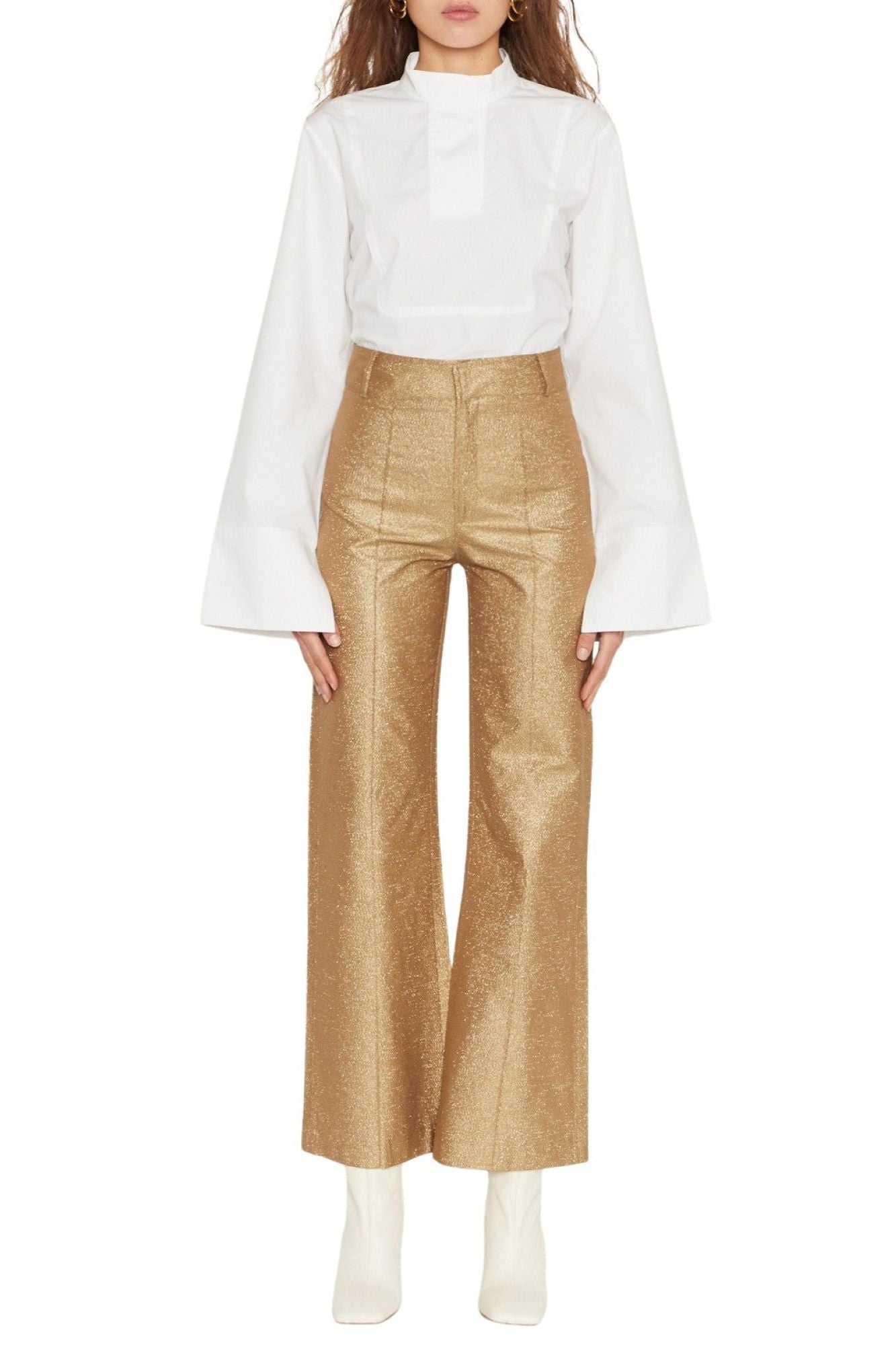 GOLD YOSHI GLITTER TWILL pantalon évasé métallique