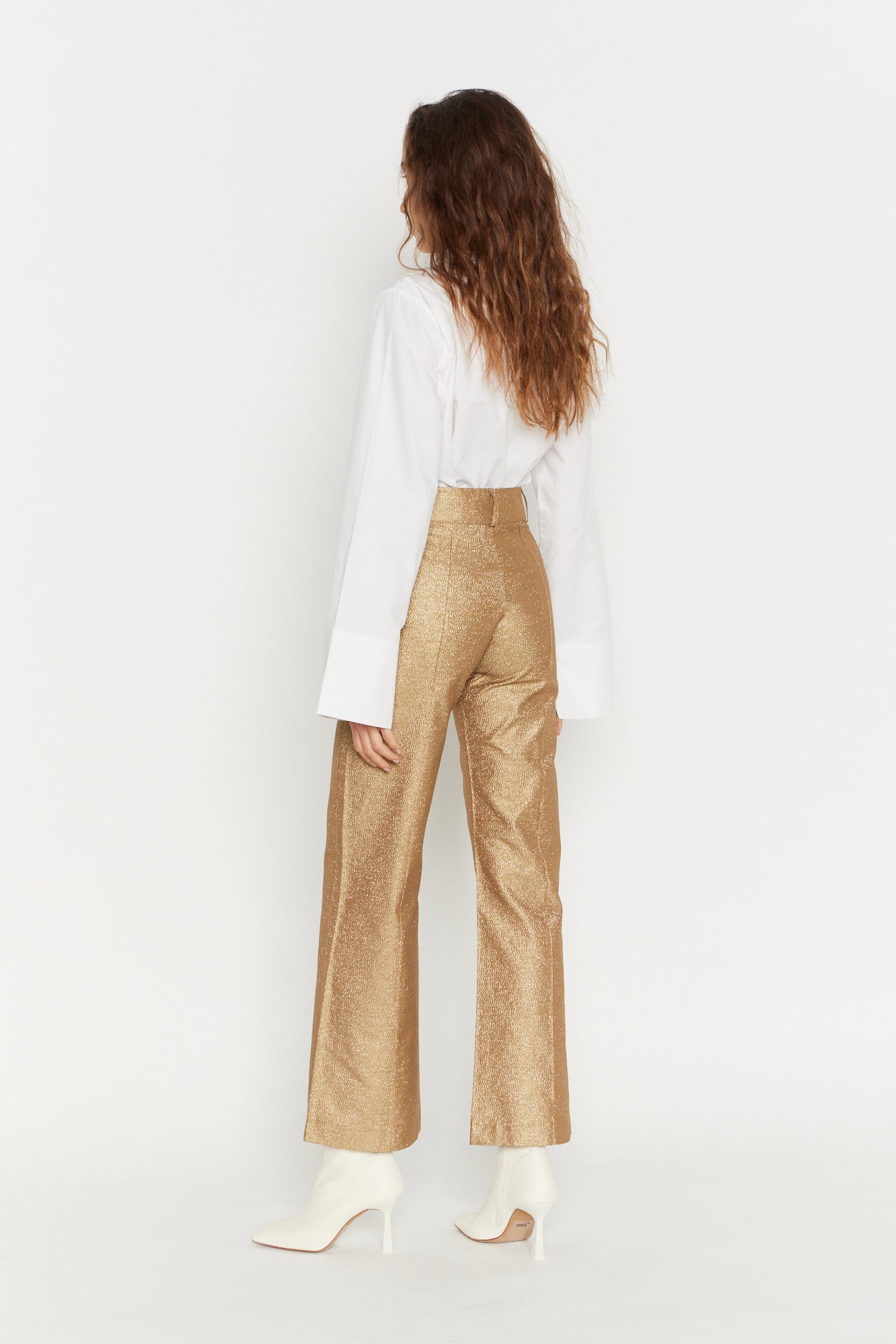 GOLD YOSHI GLITTER TWILL pantalon évasé métallique