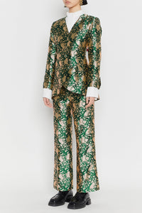 BEIGE & FOREST YOSHI SATIN JACQUARD pantalon évasé en satin