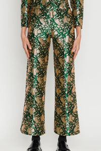 BEIGE & FOREST YOSHI SATIN JACQUARD pantalon évasé en satin