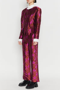FUSCHIA & BROWN  YOSHI SATIN JACQUARD pantalon évasé en satin
