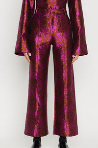 FUSCHIA & BROWN  YOSHI SATIN JACQUARD pantalon évasé en satin