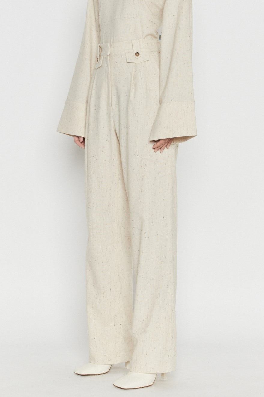 ECRU CHARLOTTE FLECK pantalon à pinces taille haute