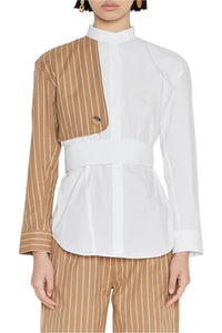 PALE YELLOW, LILAC & WHITE HANS SOFT STRIPES Chemise avec détails de manches asymétriques