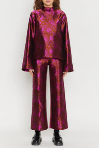 FUSCHIA & BROWN  YOSHI SATIN JACQUARD pantalon évasé en satin