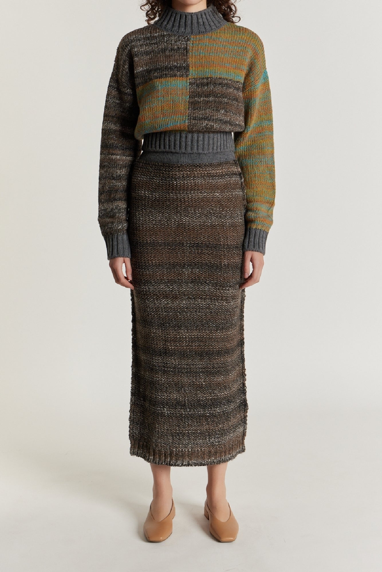 WARM GREY LYNETTE jupe midi en tricot