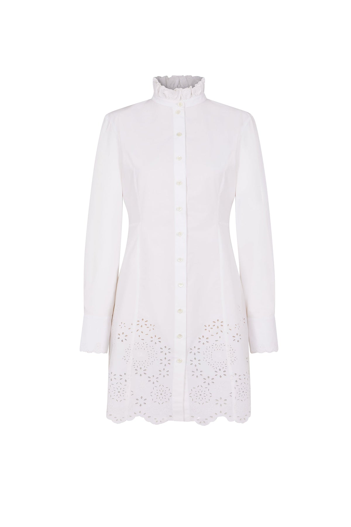 Robe chemise cintrée à broderie anglaise - Optical White