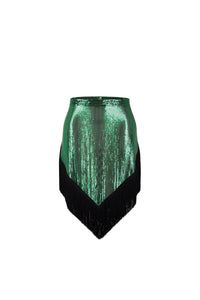Jupe en mesh foulard à application de franges - Emeraude