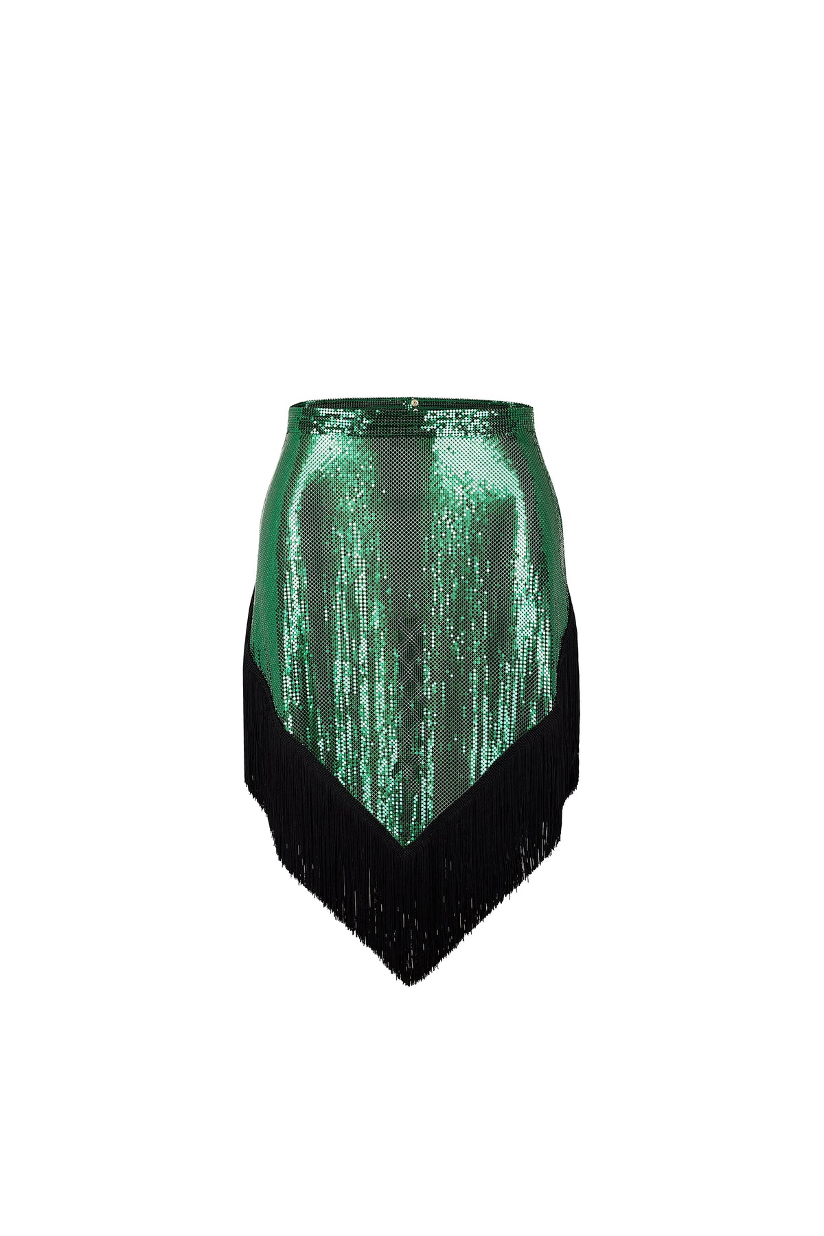 Jupe en mesh foulard à application de franges - Emeraude