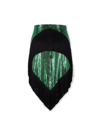 Jupe en mesh foulard à application de franges - Emeraude