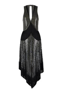 Robe longue à ajourés et franges - Black