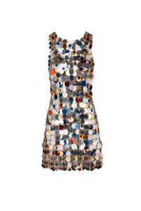 Robe courte à bretelles assemblée Audrey à volants - Silver & Bright Orange