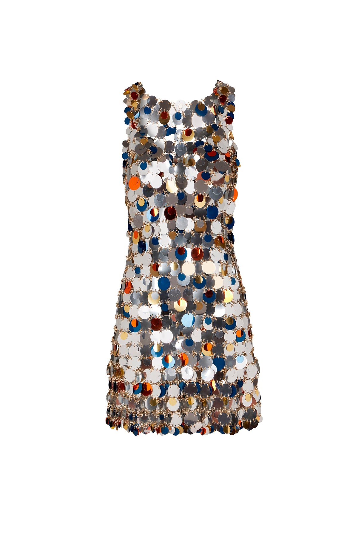 Robe courte à bretelles assemblée Audrey à volants - Silver & Bright Orange