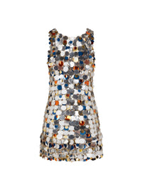 Robe courte à bretelles assemblée Audrey à volants - Silver & Bright Orange