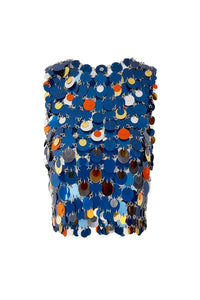 Ruffled sequin cardigan top - Navy Orange & Silver