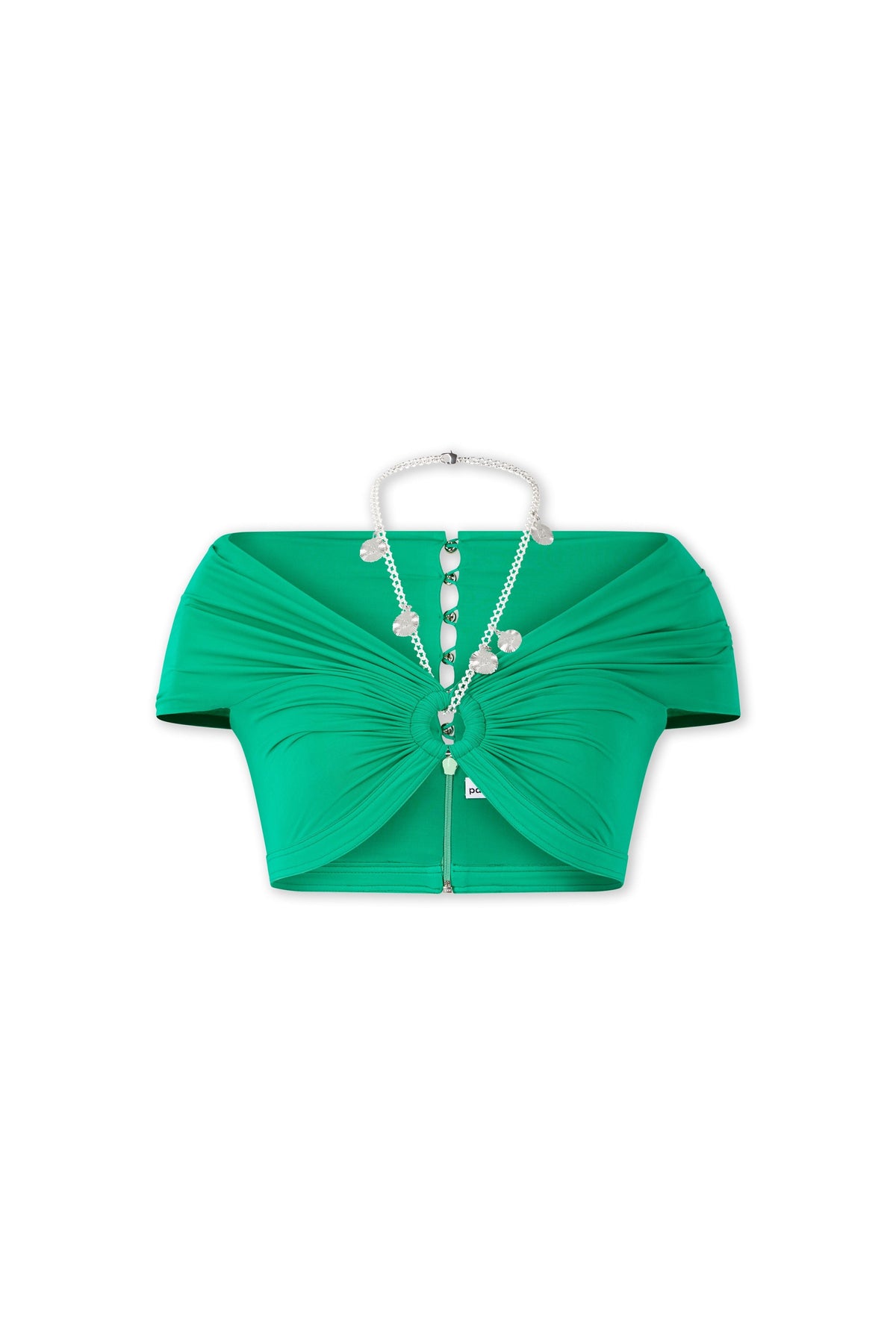 Top brassière à drapé et chaîne de médailles - Emeraude