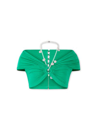 Top brassière à drapé et chaîne de médailles - Emeraude
