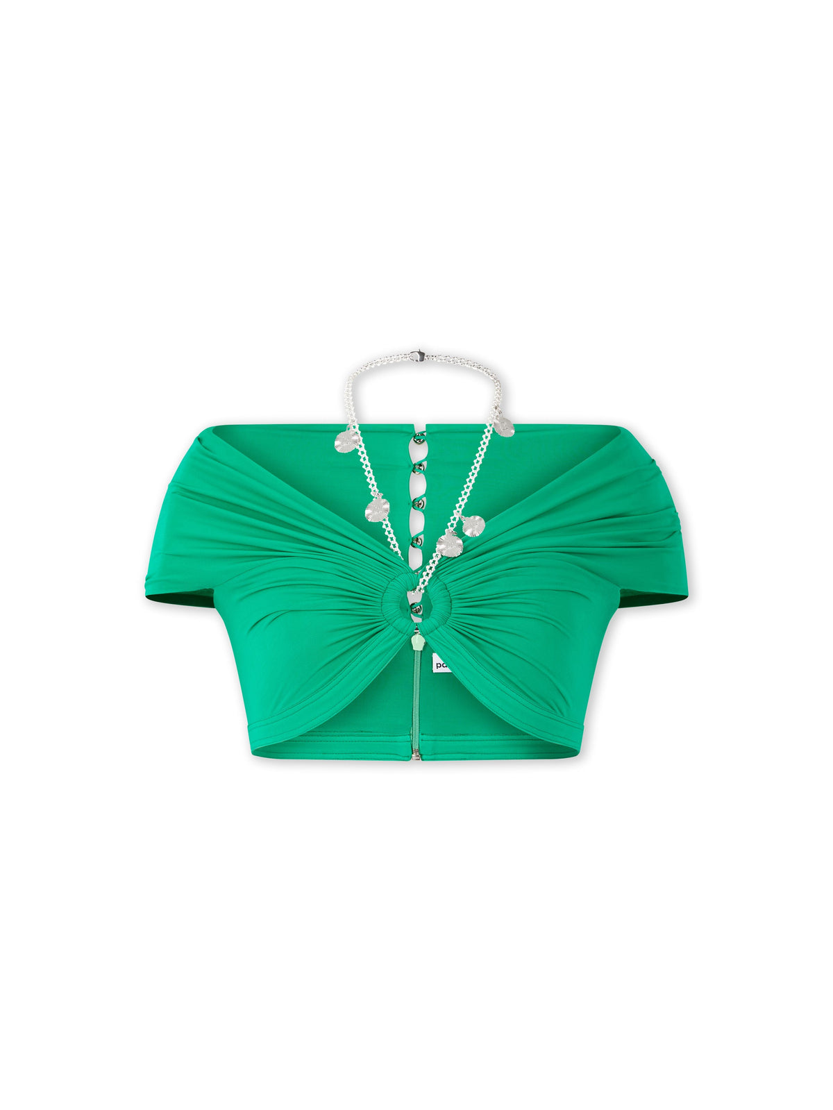 Top brassière à drapé et chaîne de médailles - Emeraude