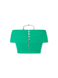 Top brassière à drapé et chaîne de médailles - Emeraude