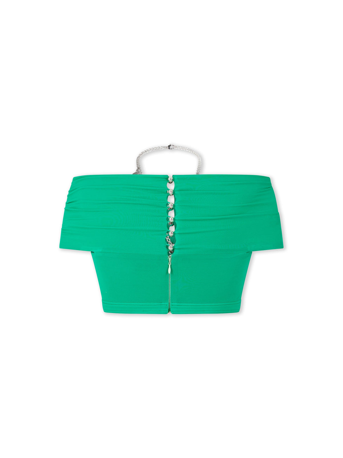 Top brassière à drapé et chaîne de médailles - Emeraude