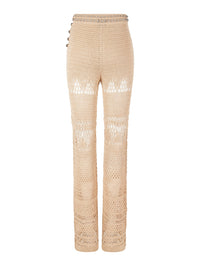 Pantalon flare en crochet à ceinture perles - Shiny Beige
