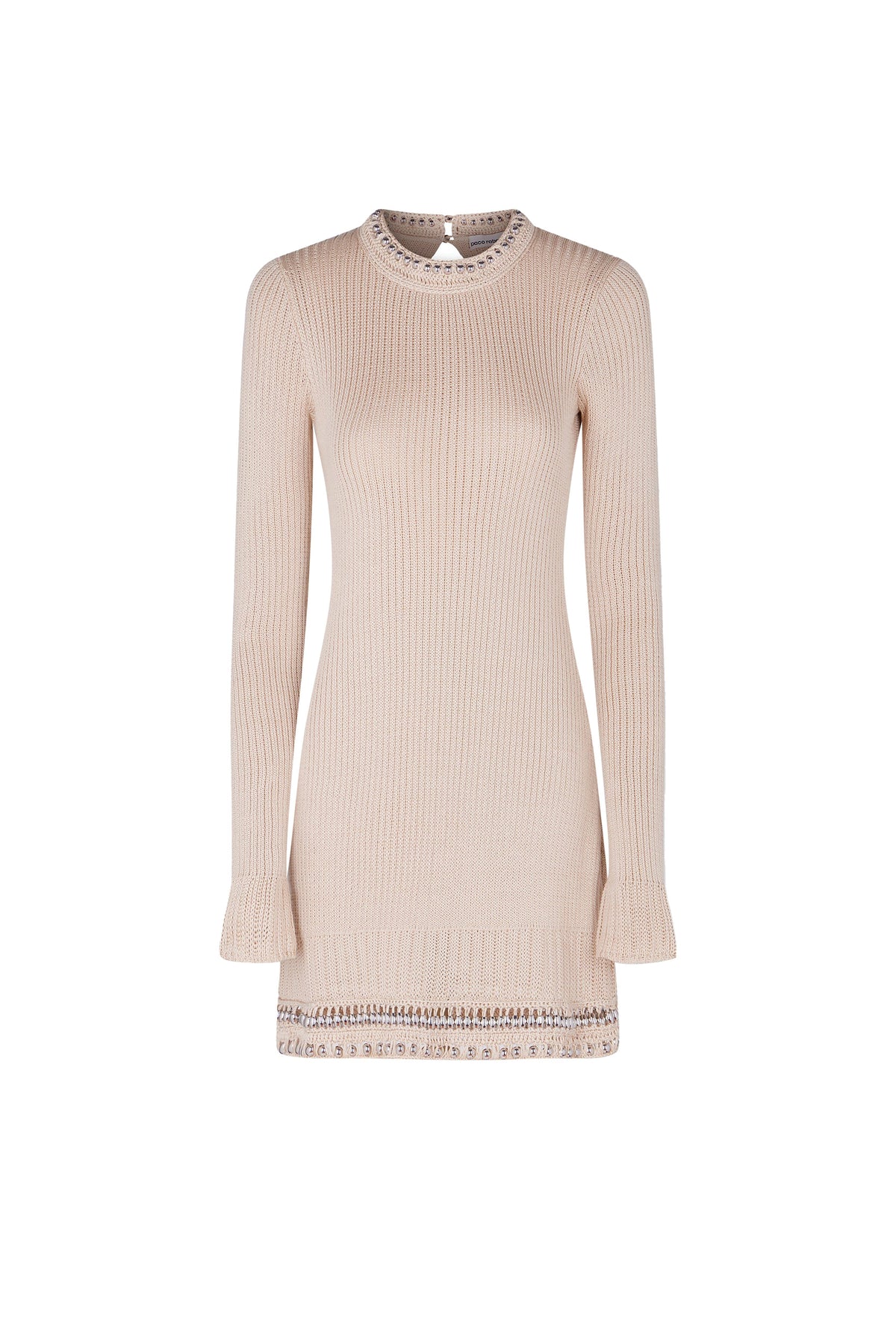 Robe courte à manches longues à col en crochet - Shiny Beige