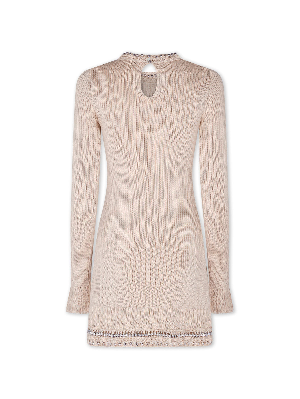 Robe courte à manches longues à col en crochet - Shiny Beige