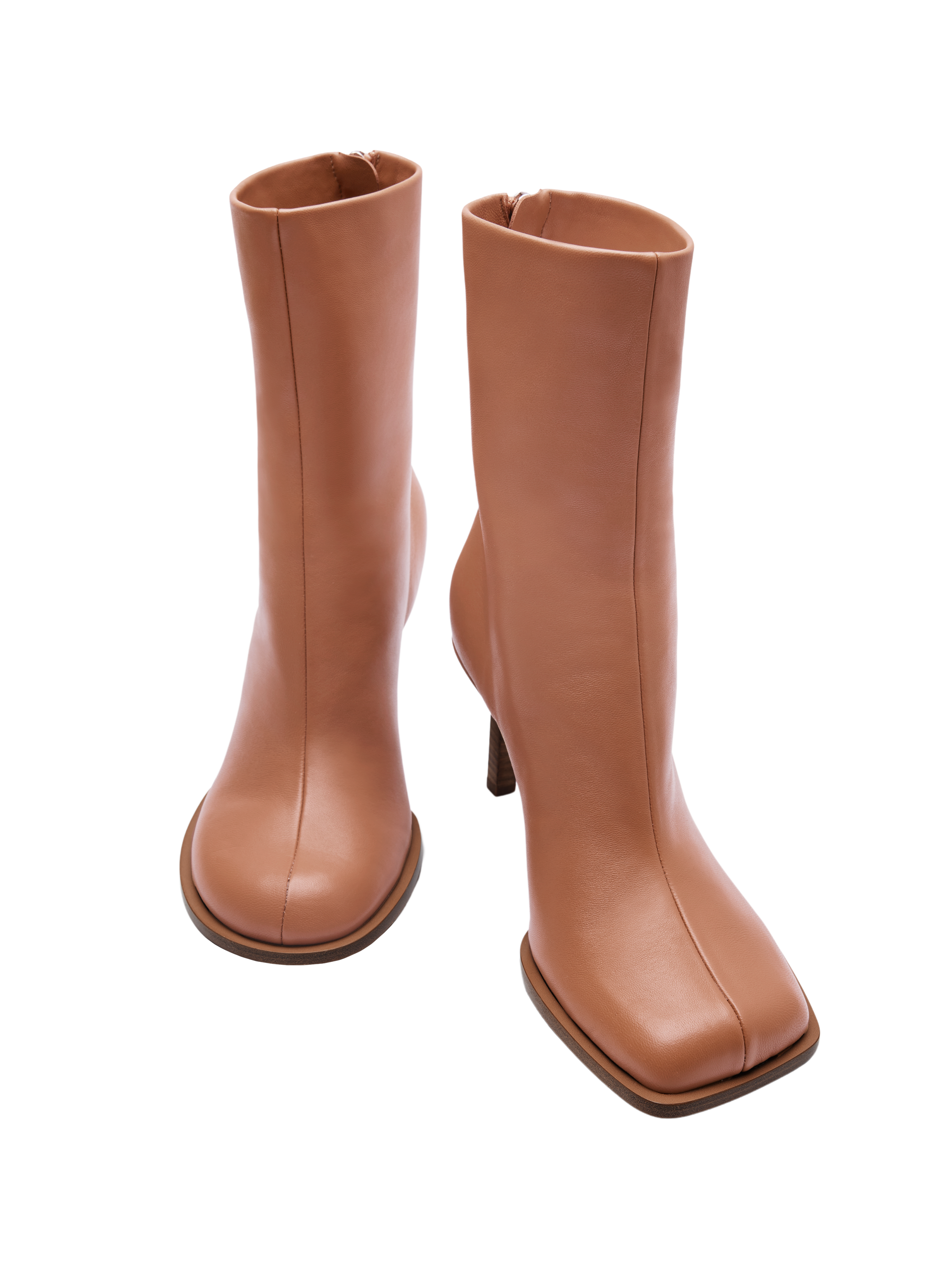 LIGHT BROWN LES BOTTINES ROND CARRE
