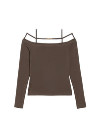 T-shirt Sierra transparent à épaules dénudées - Dark Brown