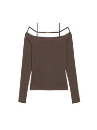 T-shirt Sierra transparent à épaules dénudées - Dark Brown