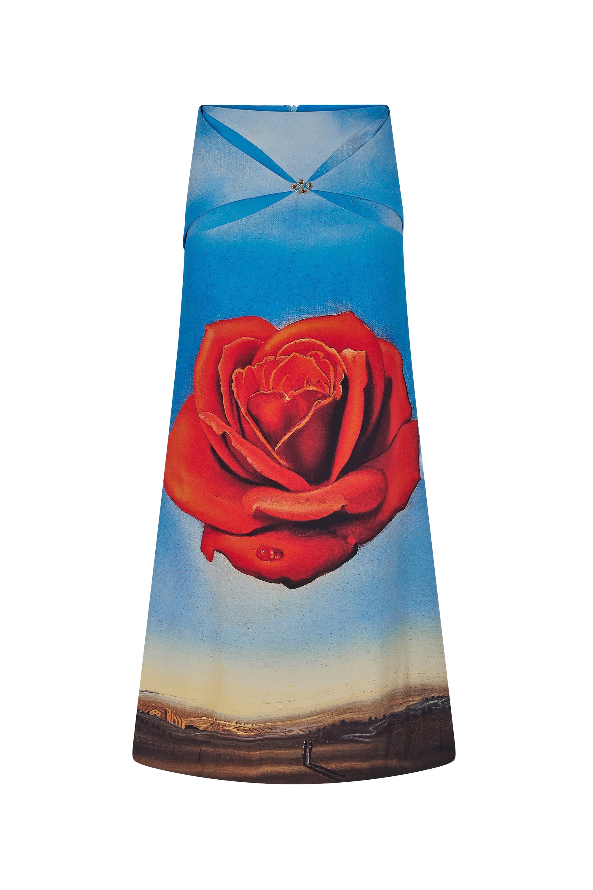 Jupe midi en crêpe à découpes et imprimé Dalí - Rose Meditative