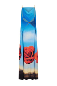 Robe en crêpe imprimé Dalí à ouverture au dos - Rose Meditative