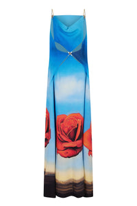 Printed crepe dress with back opening - Rose Meditative