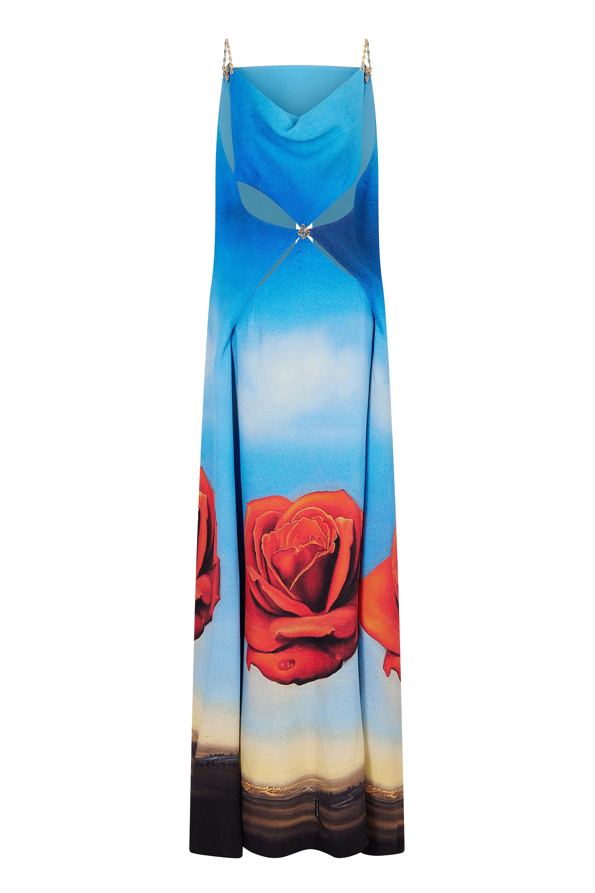 Printed crepe dress with back opening - Rose Meditative