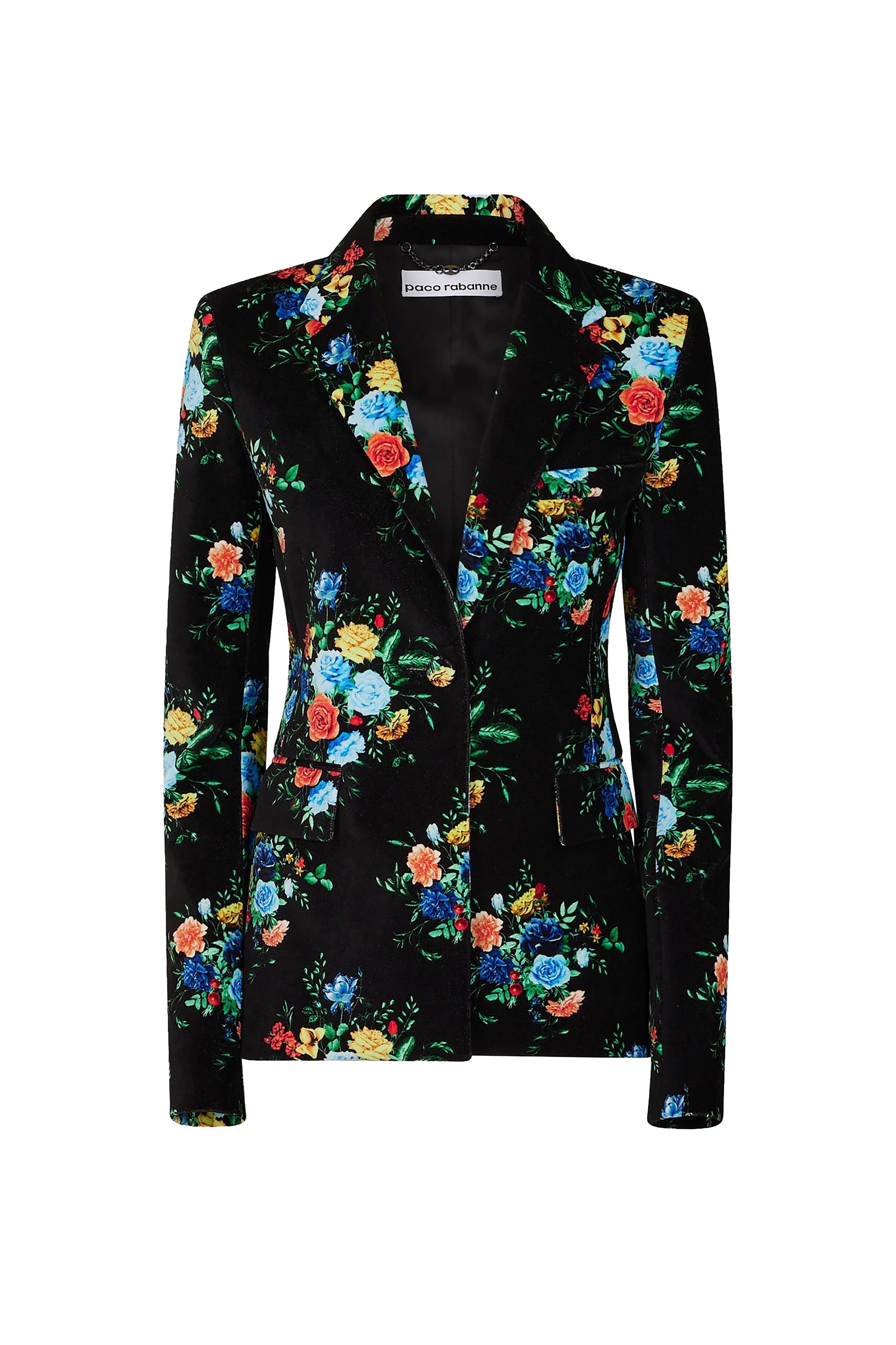 Printed velvet button-front suit jacket - Manton Black Flower