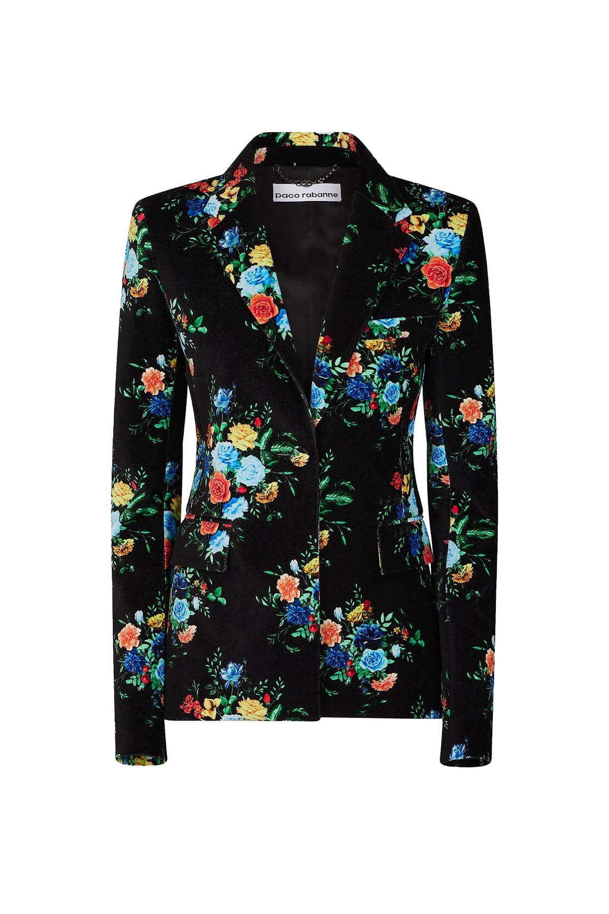 Veste tailleur en velours imprimé à bouton fanfare - Manton Black Flower