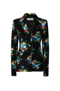 Veste tailleur en velours imprimé à bouton fanfare - Manton Black Flower