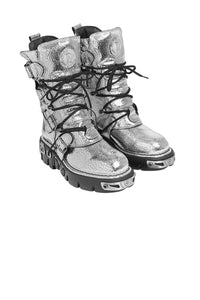 Bottes en collaboration à New Rock en cuir craqué - Silver
