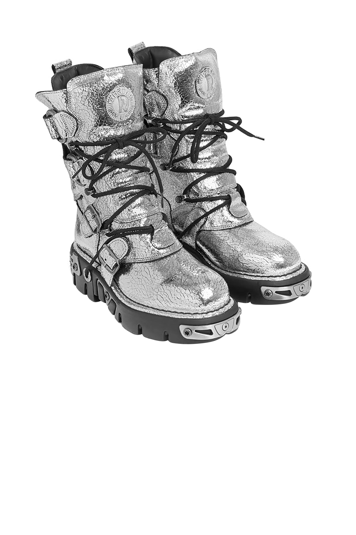 Bottes en collaboration à New Rock en cuir craqué - Silver