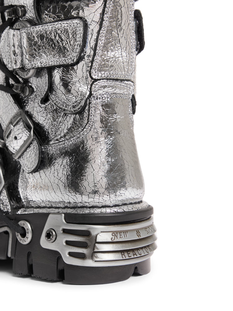 Bottes en collaboration à New Rock en cuir craqué - Silver