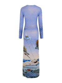 Robe à manches longues à strass et imprimé Dalí - Reve